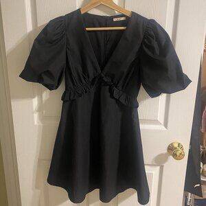 Black Puff-Sleeve Ruffle Mini Dress